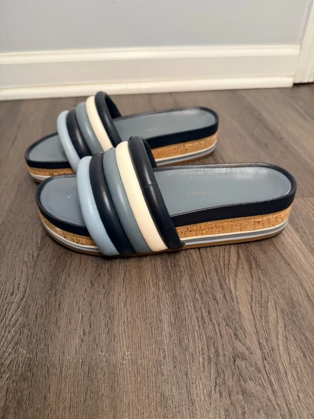 Tory Burch Striped Quilted Leather Platform Flatform Slide Sandals Size 10